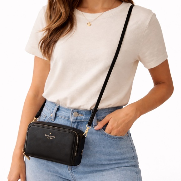kate spade Handbags - Kate Spade Staci Mini Crossbody Bag Black Saffiano Leather NWOT Designer